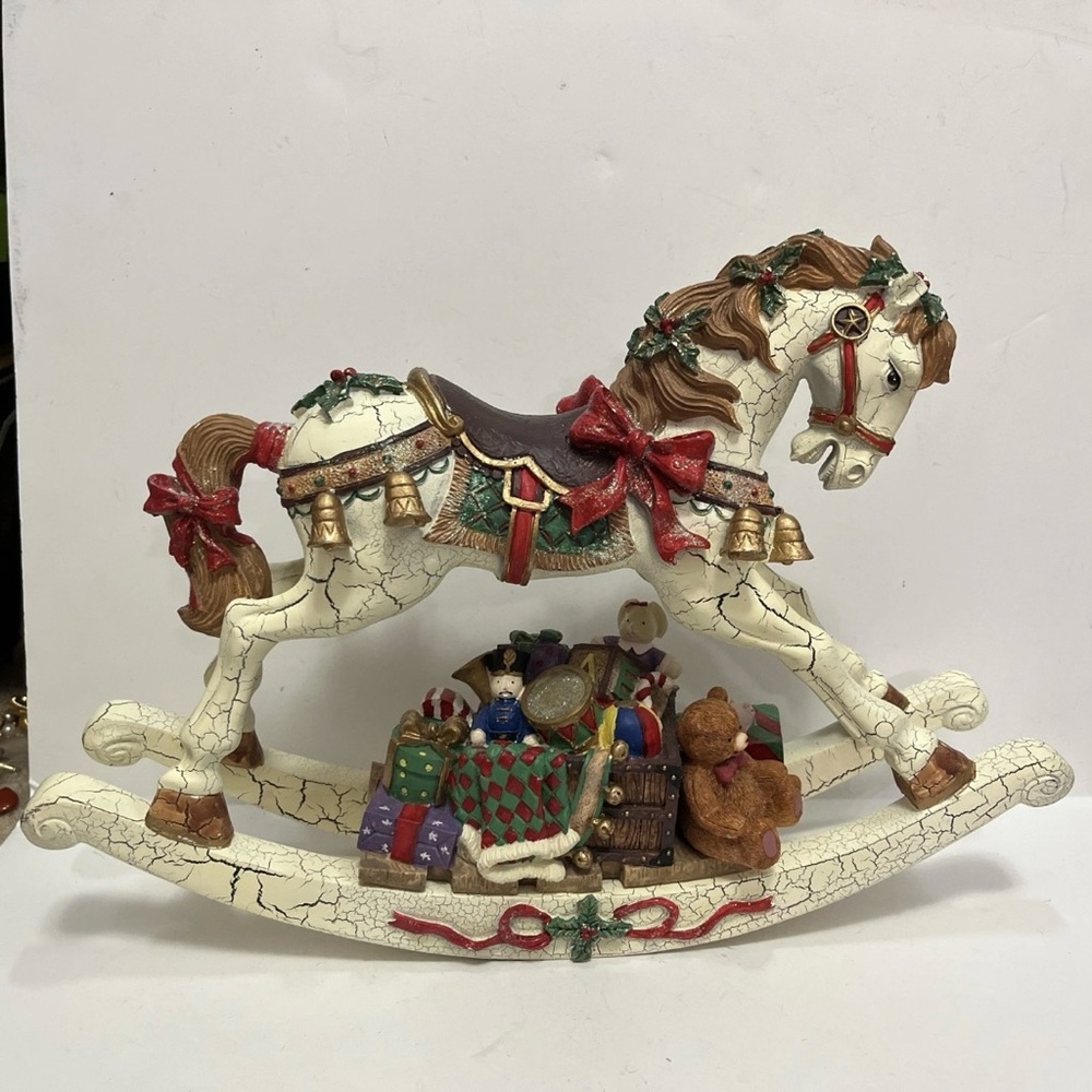 VINTAGE CHRISTMAS CAROUSEL HAND-PAINTED ROCKING HORSE 15" x 11"